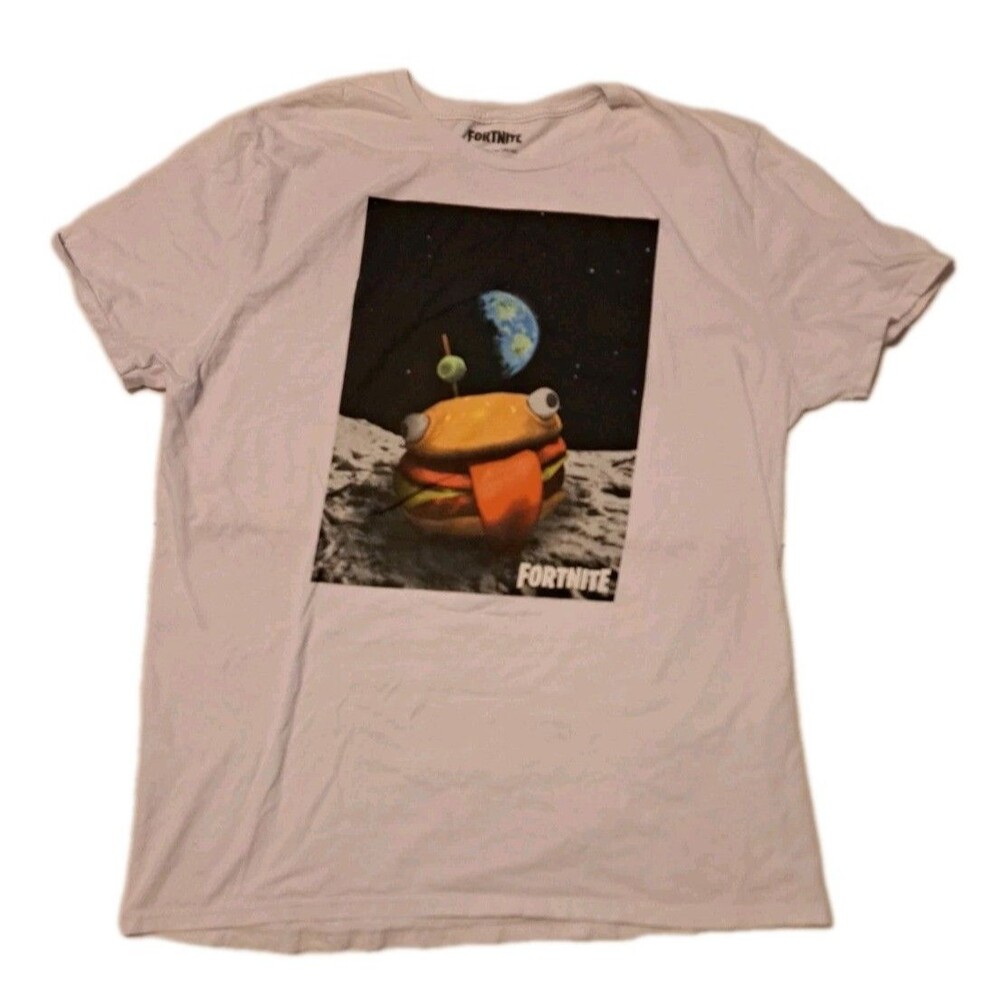 Fortnite Beef Boss “Burger on the Moon” Men’s XL White T-Shirt 100% Cotton Tee